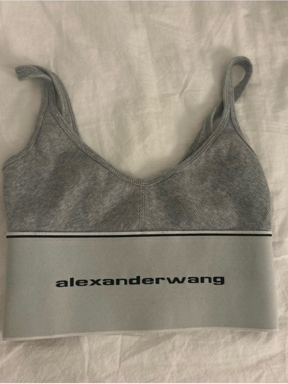 Alexander Wang Light Gray Ribbed Logo Sports Bralette
